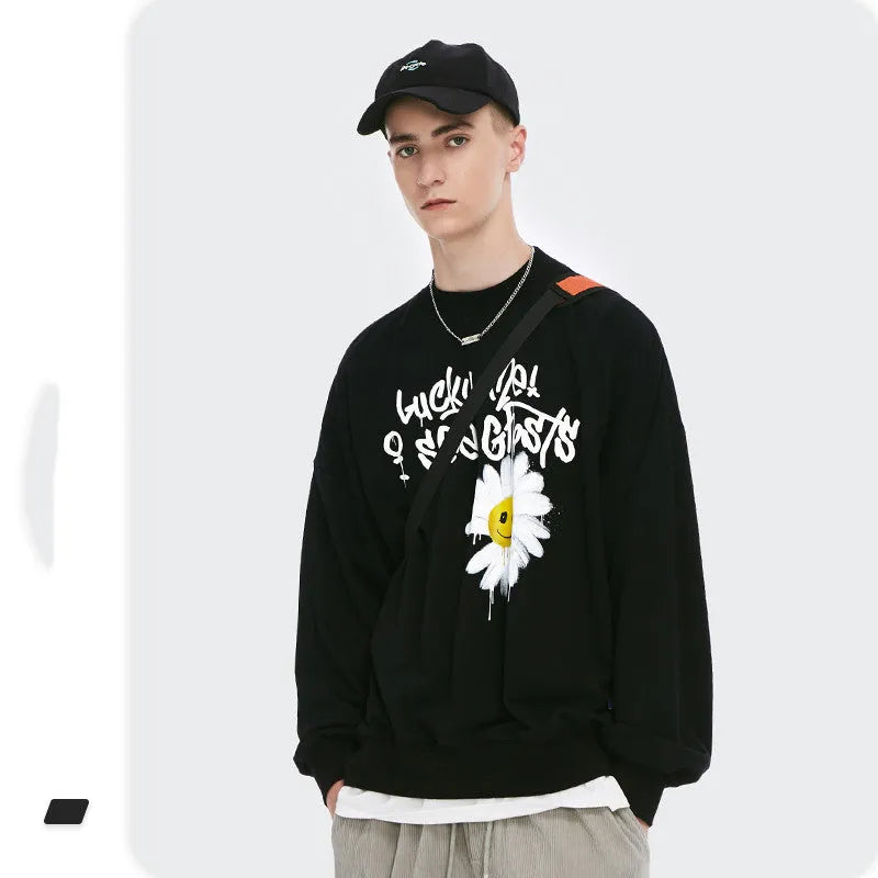 English printed loose crew neck sweater men - Bellarte Enchanté English printed loose crew neck sweater men